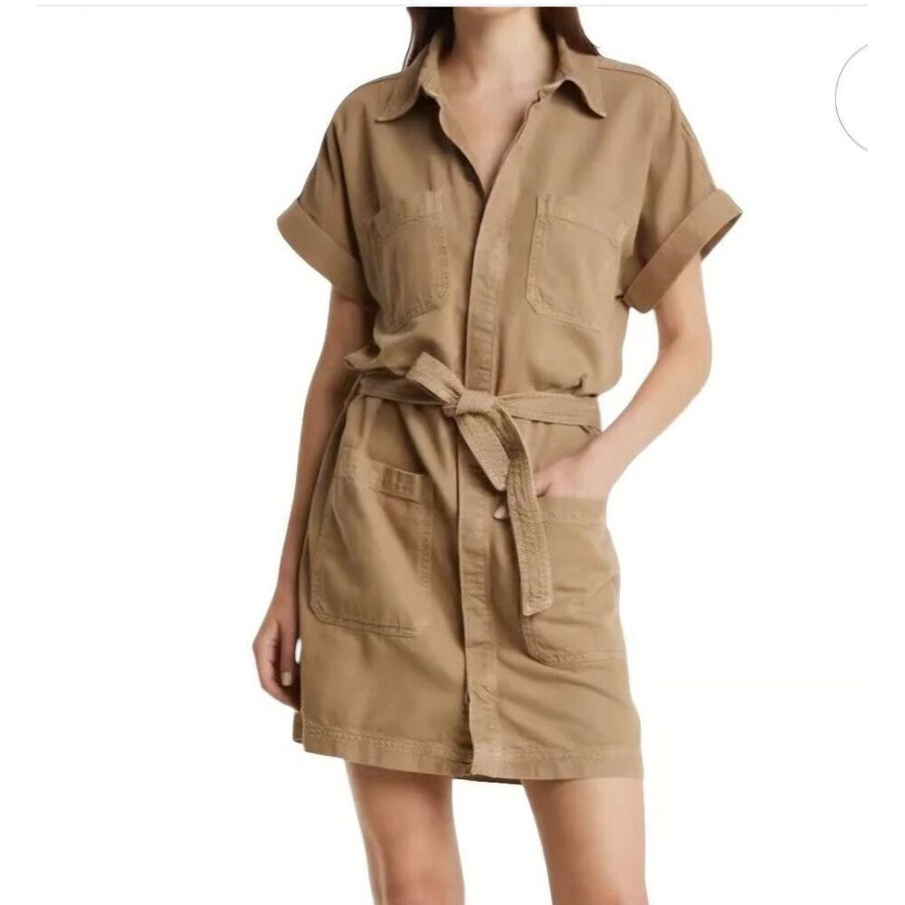 NWT Ética Austin Safari Jeans Dress Women Kaki Size M Short Sleeve Button Front